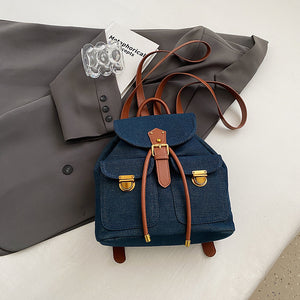 BSS18167小眾設計牛仔布大容量雙肩包包女2024新款百搭時尚外出旅行包背包