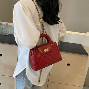 BZB3611今年流行包包女士2024新款潮時尚菱格鏈條斜挎包紅色單肩包手拎包