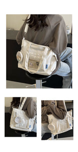 BZN1023大容量通勤包女2024夏季新款斜挎帆布包休閒單肩托特包旅行手提袋