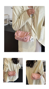 BJC9799小眾設計洋氣小包包女2024春夏新款鏈條斜挎包褶皺手提上班通勤包