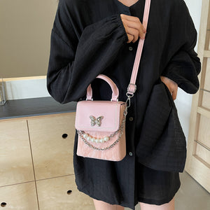 BQX6113銀色手提包包女夏天2024新款潮時尚小眾設計小方包網紅蝴蝶手機包