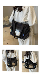 BZN1023大容量通勤包女2024夏季新款斜挎帆布包休閒單肩托特包旅行手提袋