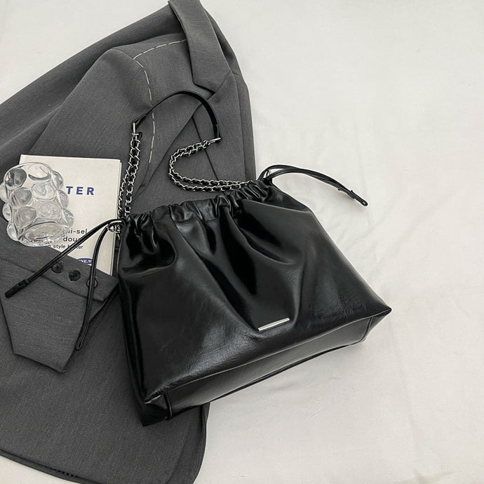 BAS729質感軟面大容量包包女士2024新款潮時尚鏈條斜挎包小眾單肩水桶包