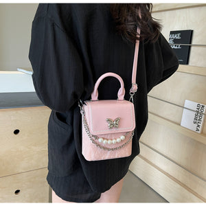 BQX6113銀色手提包包女夏天2024新款潮時尚小眾設計小方包網紅蝴蝶手機包