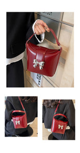 BSJPJY05016女包2024新款斜挎包春夏水桶包小眾設計時尚百搭單肩手提紅色小包