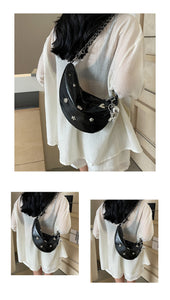 BJC9876時尚銀色小包包女2024夏季新款單肩腋下包百搭鏈條個性斜跨餃子包
