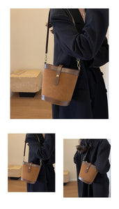 B5810667今年流行復古小眾包包2023新款女包時尚百搭斜挎包磨砂單肩水桶包