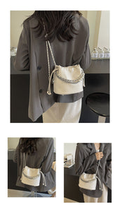 BJC9877簡約銀色小包包女2024夏季新款菱格鏈條手提包時尚洋氣斜挎水桶包