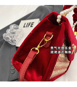BJC9733紅色包包女2023新款秋冬流行手提包單肩斜挎小方包結婚伴娘新娘包