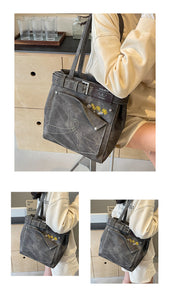BJC9796包包女士2024新款潮時尚牛仔布單肩包大容量托特包學生上課通勤包
