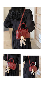 BXCY25351網紅質感油皮小包包女2024新款潮流行百搭斜挎包時尚手提保齡球包