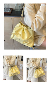 BSJPJY0126蝴蝶結大容量腋下包包女士2024新款時尚鏈條斜挎包百搭通勤水桶包