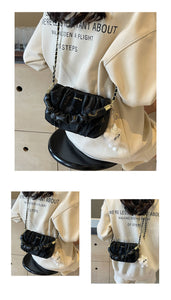 BJC9799小眾設計洋氣小包包女2024春夏新款鏈條斜挎包褶皺手提上班通勤包